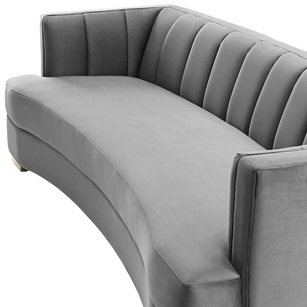 Tufted Sofa, Velvet, Gray, Modern, Living Lounge Hotel Lobby Hospitality