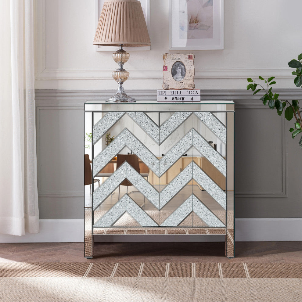 TATEUS Glamorous Mirror Trim Cabinet, Silver Living Room and Dining Room Storage