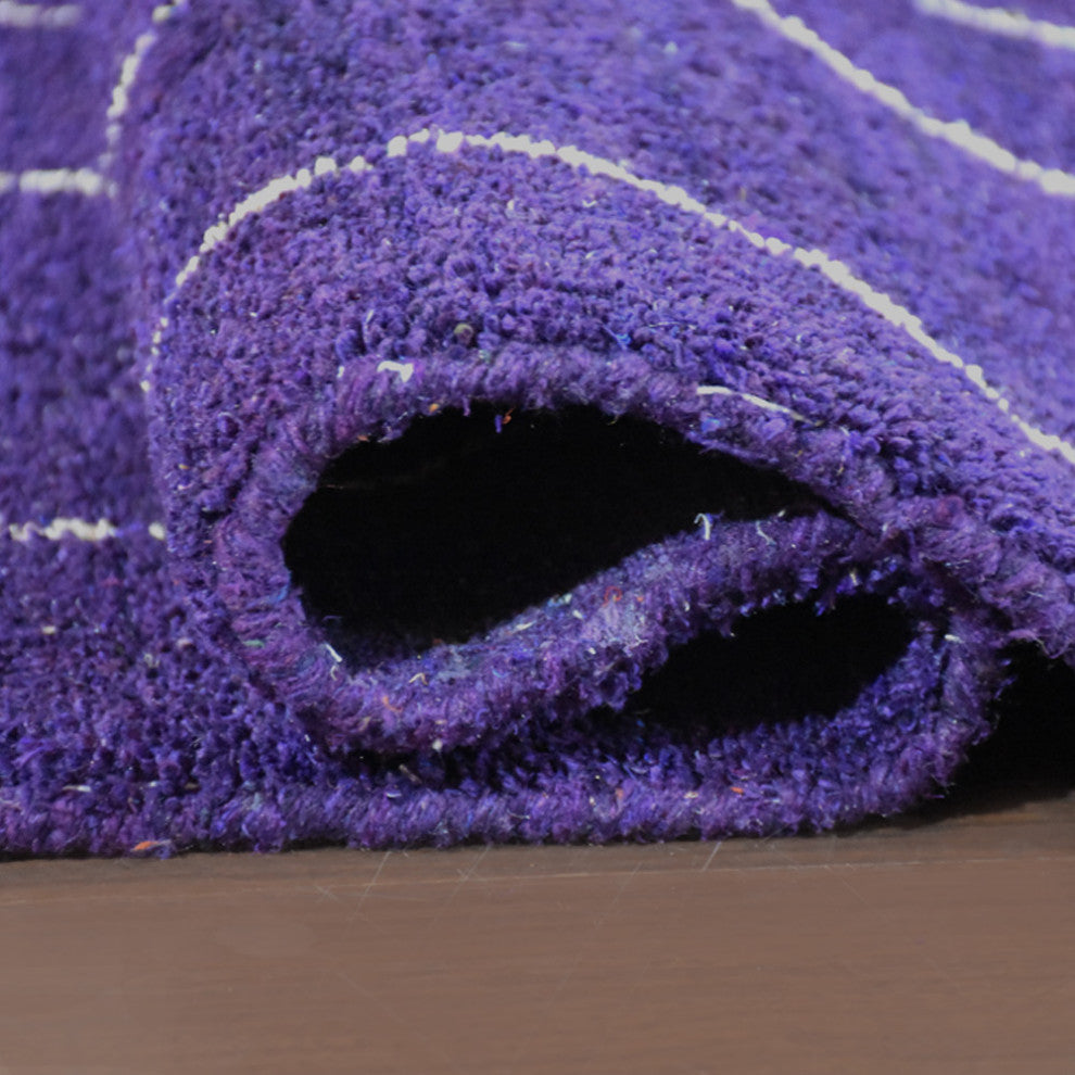 HAND KNOTTED LOOM SILK ECO-FRIENDLY RUG-9'x12',Rectangle,Purple White,Contempora