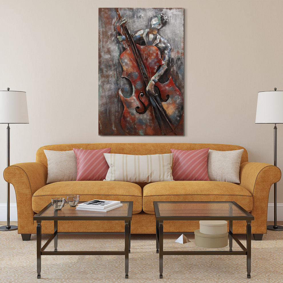 The Bassist Primo Mixed Media Hand Painted 3D Metal Wall Art