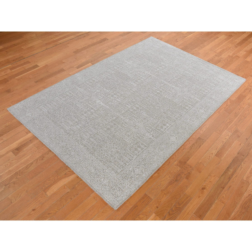 Dorian Gray Wool and Plant Based Silk Fine Jacquard Hand Loomed Rug 5'9"x9'