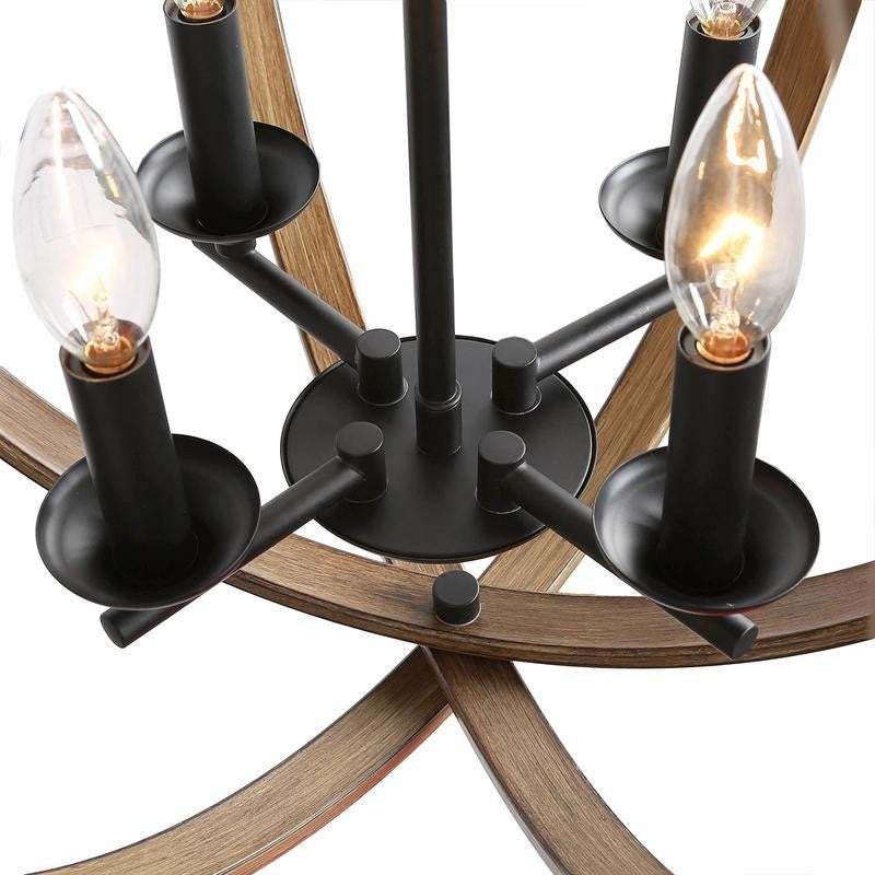 LNC Farmhouse Amtique Globe Brown Wood Chandelier for Kitchen Island, 4 Lights
