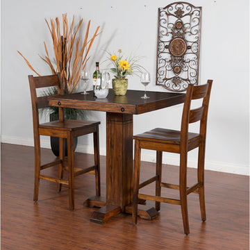 36" Square Adjustable Height Brown Solid Wood Pub Table