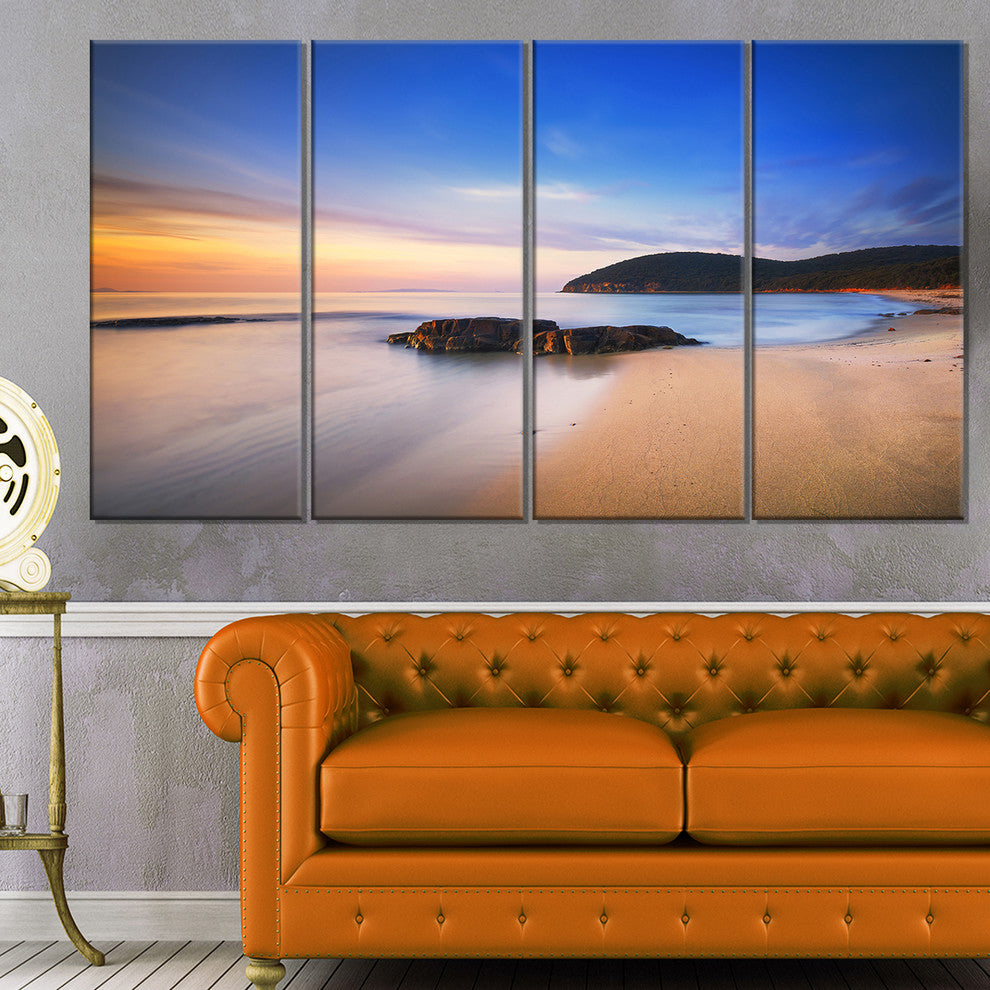 "Beautiful Sunset in Cala Violina Beach" Seashore Wall Art, 4 Panels, 48"x28"