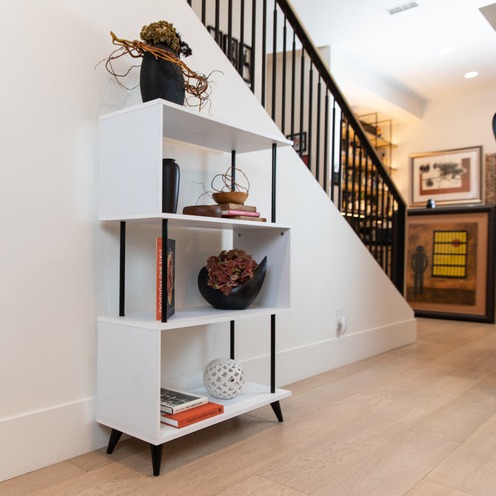 Danya B. Breuer 4-Tier White S-Shaped Bookcase With Black Hardware Accents