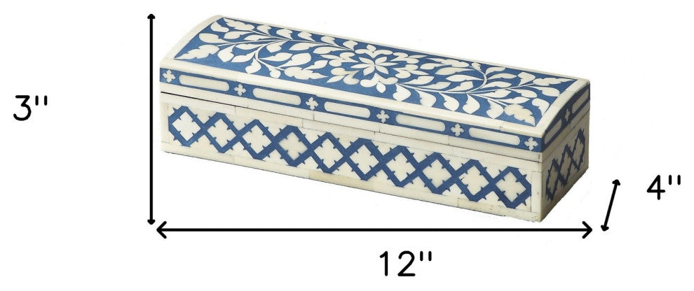 12" Ivory and Blue Bone Inlay Storage Box