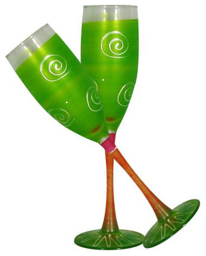 Frosted Curl Light Green Champagne Glasses, Set of 2