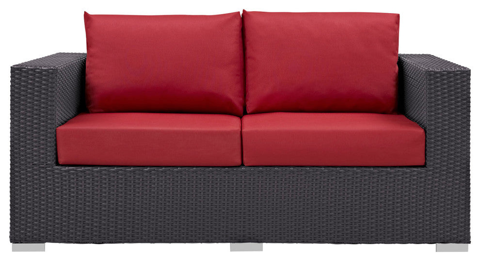 Espresso Red Convene Outdoor Patio Loveseat