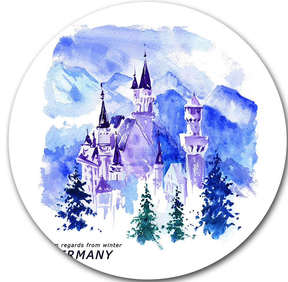 Germany Watercolor Landscape, Cityscape Disc Metal Wall Art, 23"