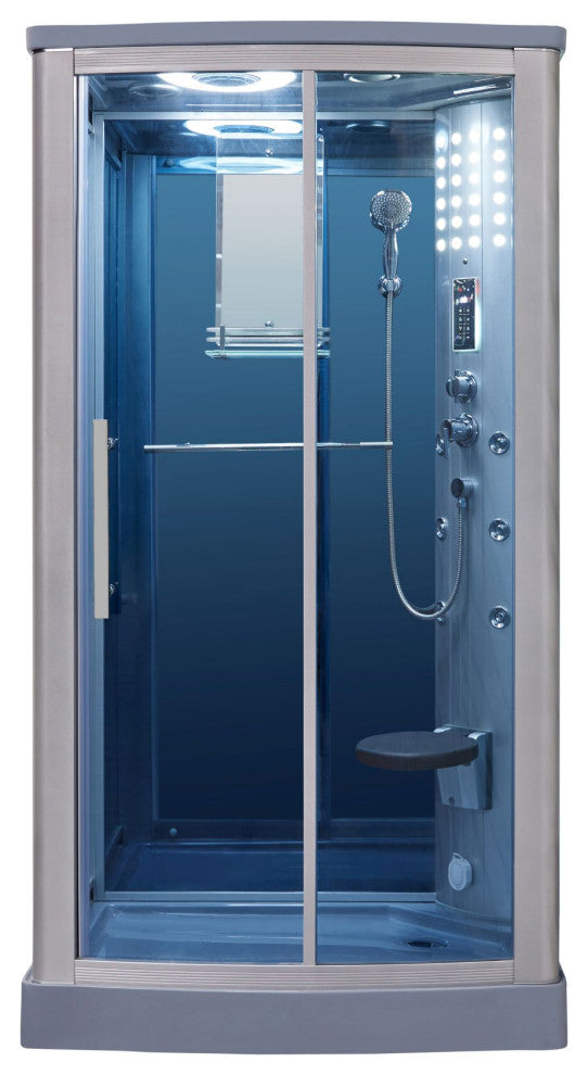 Rectangular Walk In Steam Shower, Blue Glass, 45"