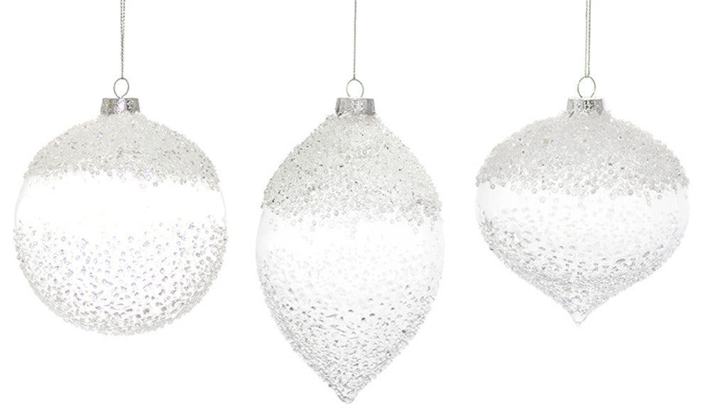 Ornament, 6-Piece Set, White/Clear