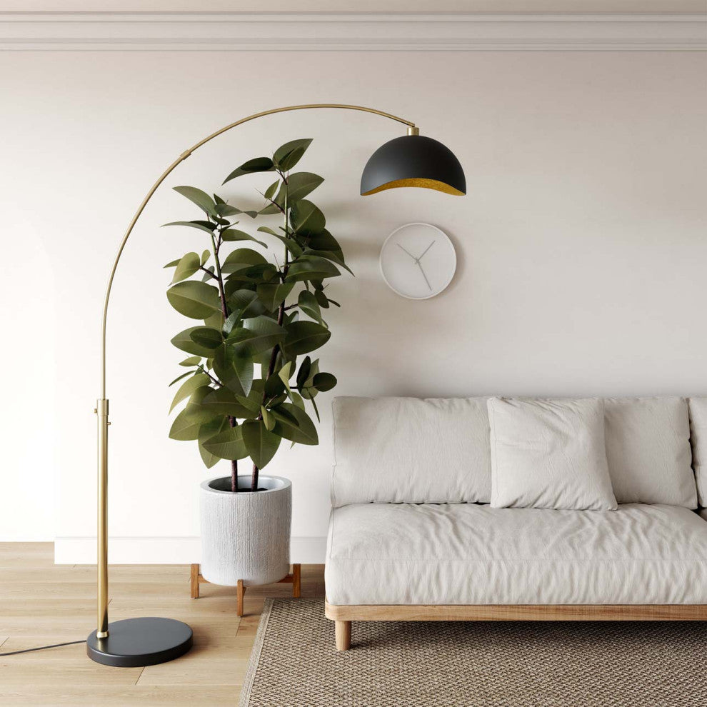 Luna Bella Arc Floor Lamp - 92", Weathered Brass, Dimmer Switch, Marble Base, Weathered Brass