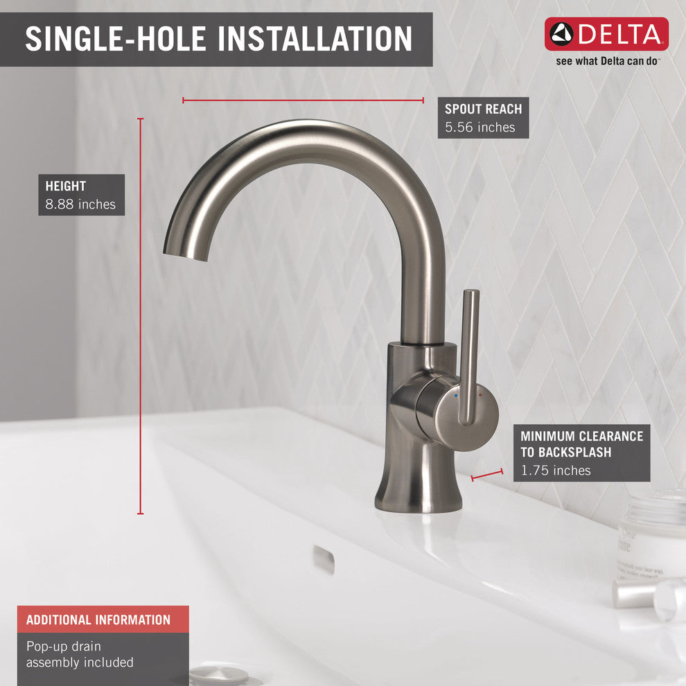 Delta Trinsic Single Handle High-Arc Bathroom Faucet, Stainless, 559HA-SS-DST