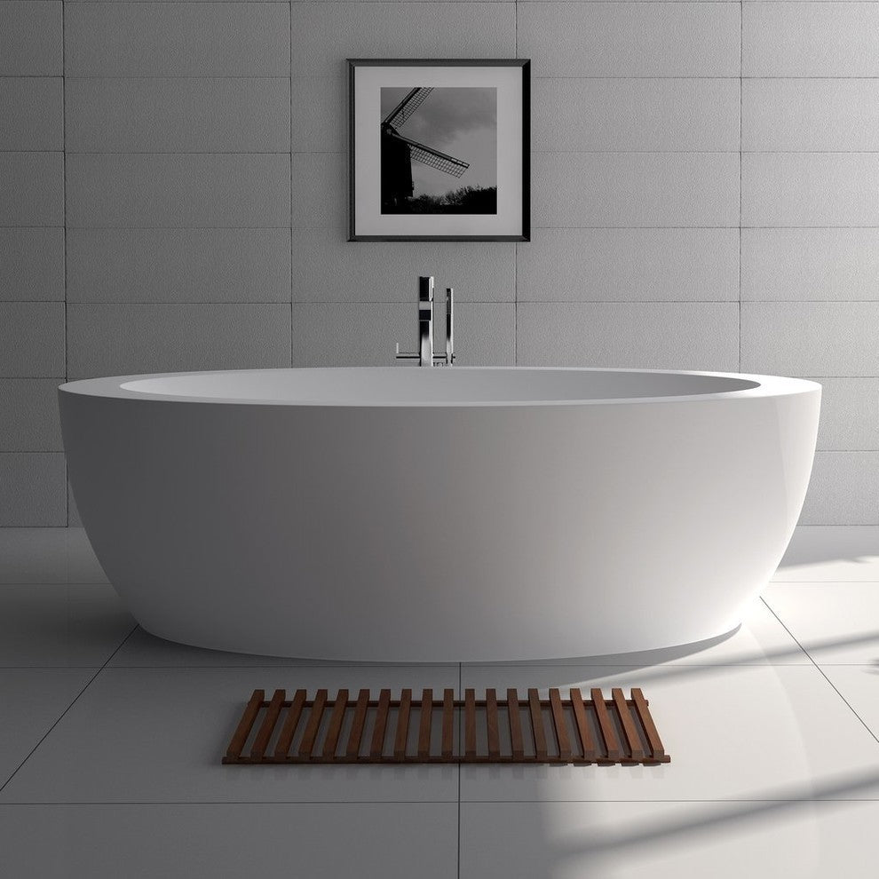 ADM Curved Freestanding Bathtub, Glossy White, 74.81"