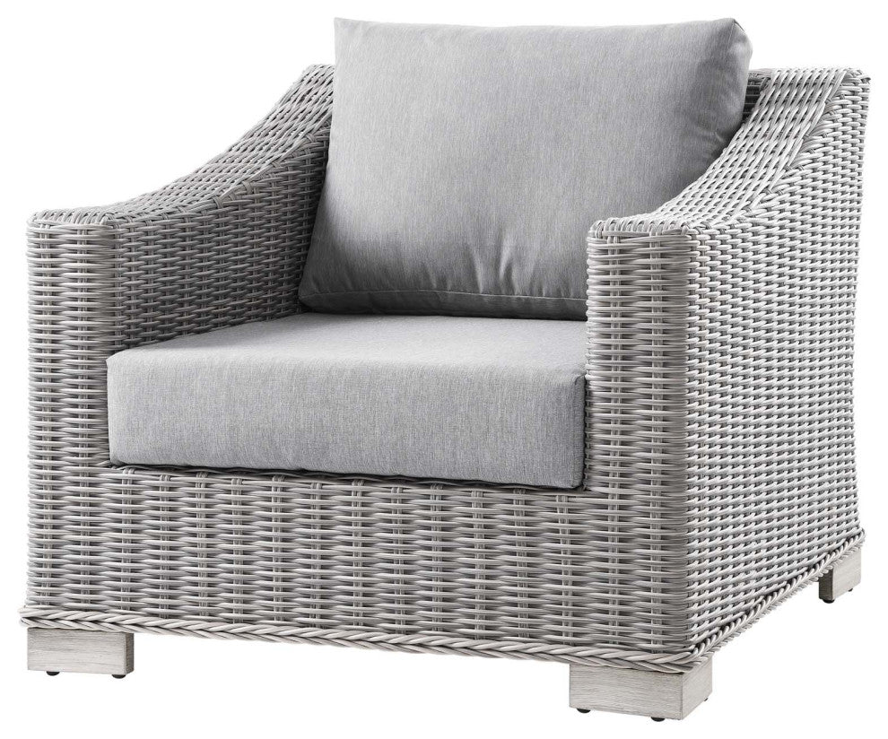 Lounge Sectional Sofa Chair Table Set, Rattan, Wicker, Gray, Outdoor