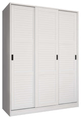 100% Solid Wood 3-Sliding Door Wardrobe/Armoire/Closet, White-Louvered