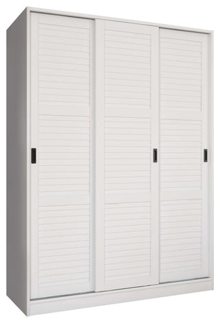 100% Solid Wood 3-Sliding Door Wardrobe/Armoire/Closet, White-Louvered