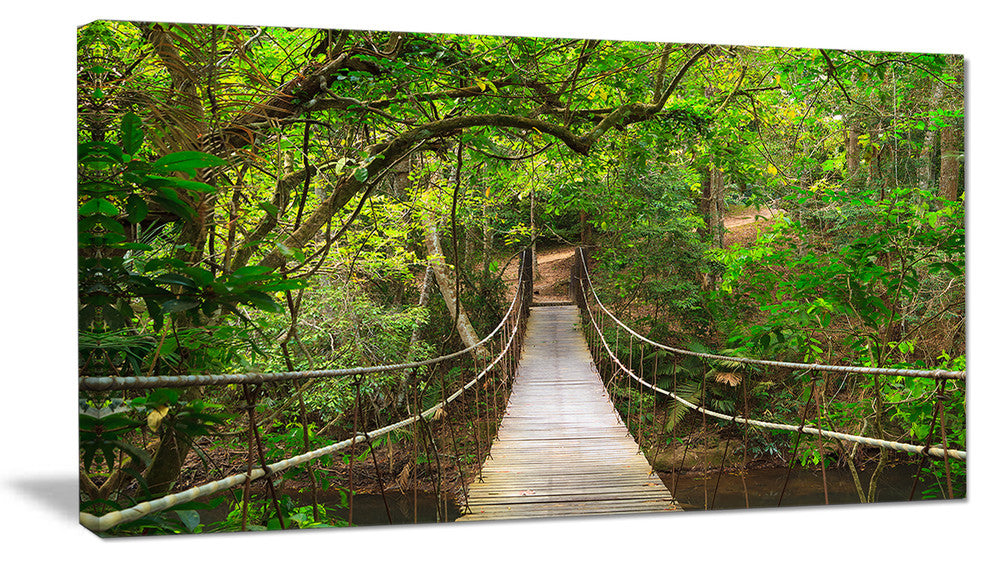 "Bridge to Jungle, Thailand" Landscape Photo Canvas Art Print, 1 Panel, 60"x28"