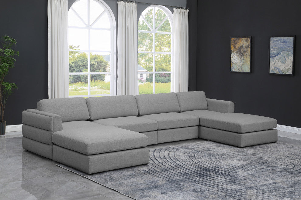 Beckham Linen Textured Fabric 6-Piece Modular U-Shaped Sectional, Grey
