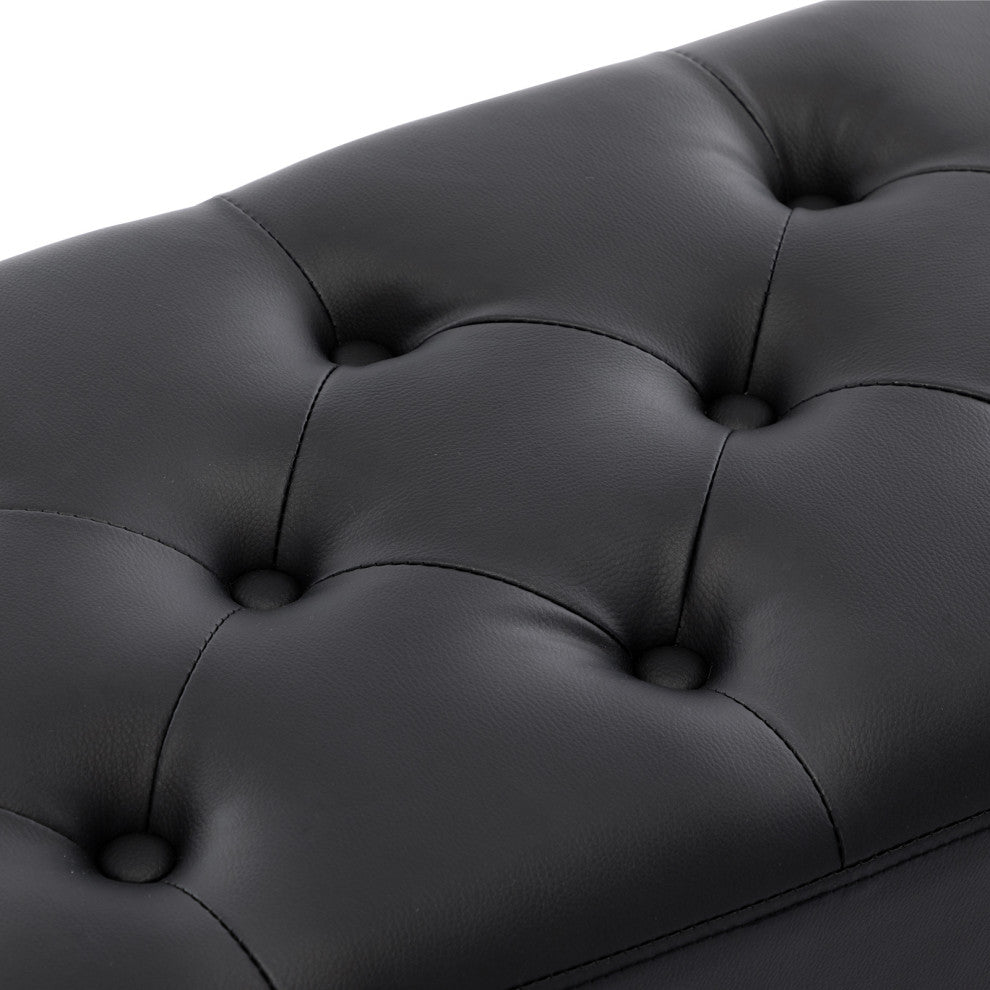 Button Tufts Bedroom Bench, Black-Pu Leather