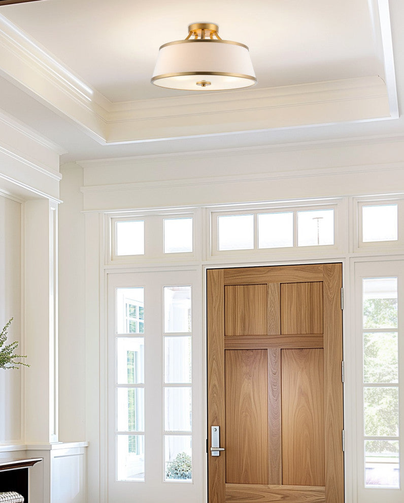 Kira Home Zoey 18" Ceiling Light, White Fabric Shade, Warm Brass