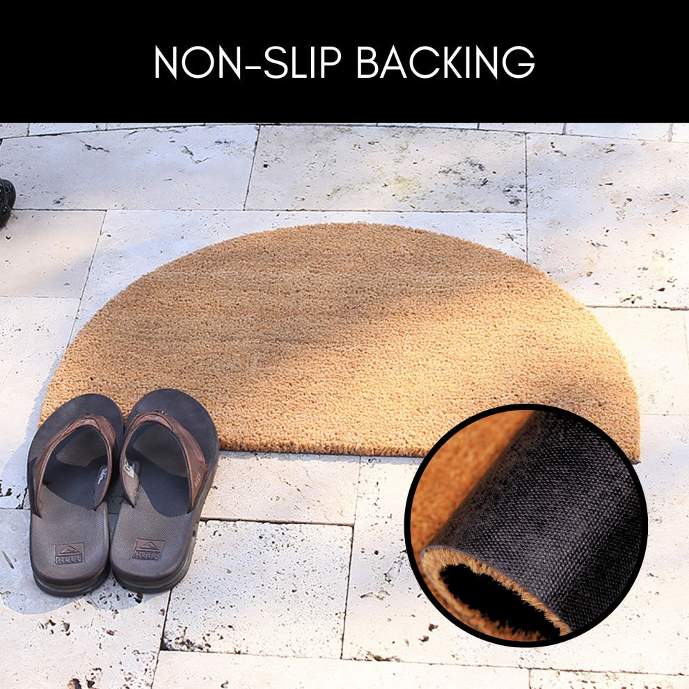 Sheltered Half Round Front Door Mat Natural Braided Coir Coco Rubber Rug 30x18