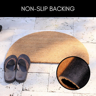 Sheltered Half Round Front Door Mat Natural Braided Coir Coco Rubber Rug 30x18