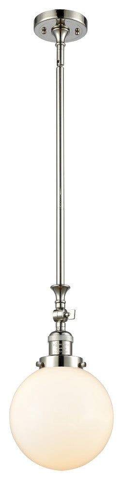Beacon 1-Light LED Mini Pendant, Polished Nickel, Glass: Matte White Cased