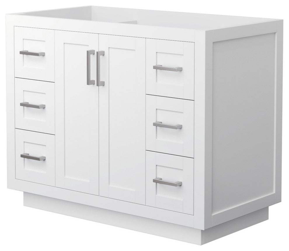 42" Single Bathroom Vanity, White, No Countertop, No Sink, Nickel Trim