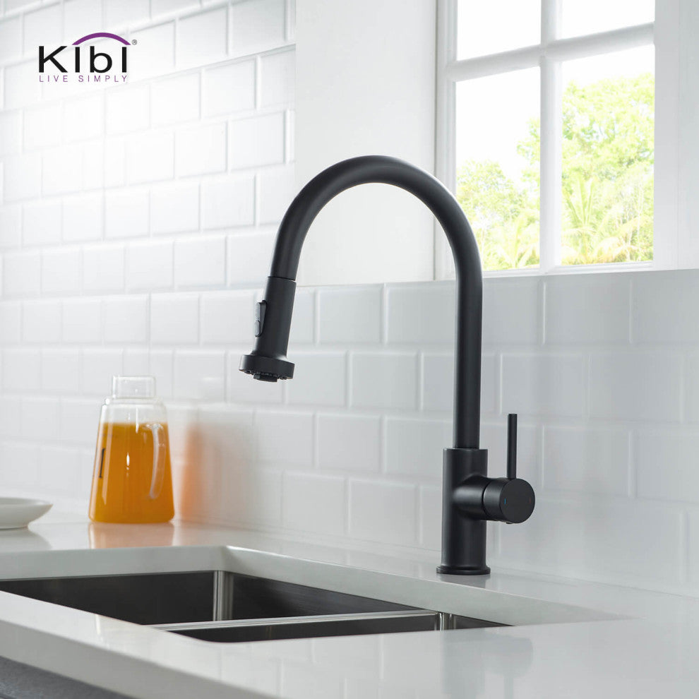 Casa Single Handle Pull Down Faucet, Matte Black, W/ Soap Dispenser