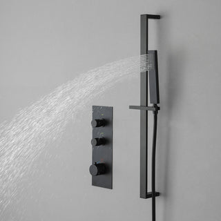 Thermostatic Rain Shower System with Hand Shower-Includes Rough-in Valve, Matte Black