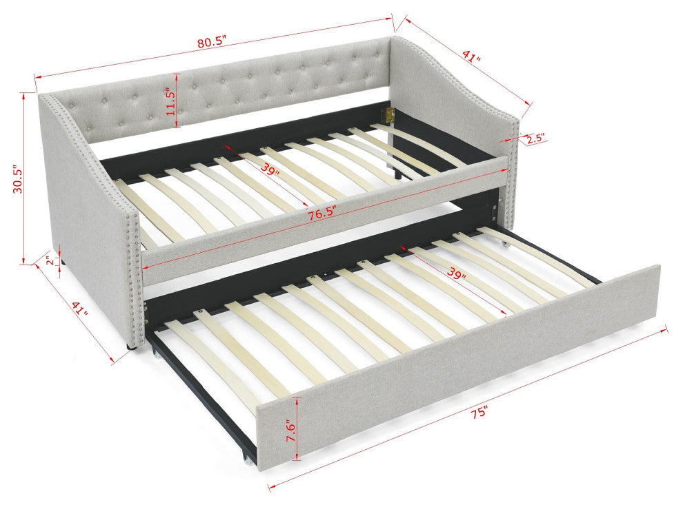 Gewnee Twin Size Daybed With Twin Size Trundle Upholstered Tufted Sofa Bed