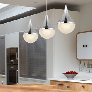 Elyse Teardrop 3-Light Iron/Acrylic Linear Pendant, Chrome/White, Width: 33"