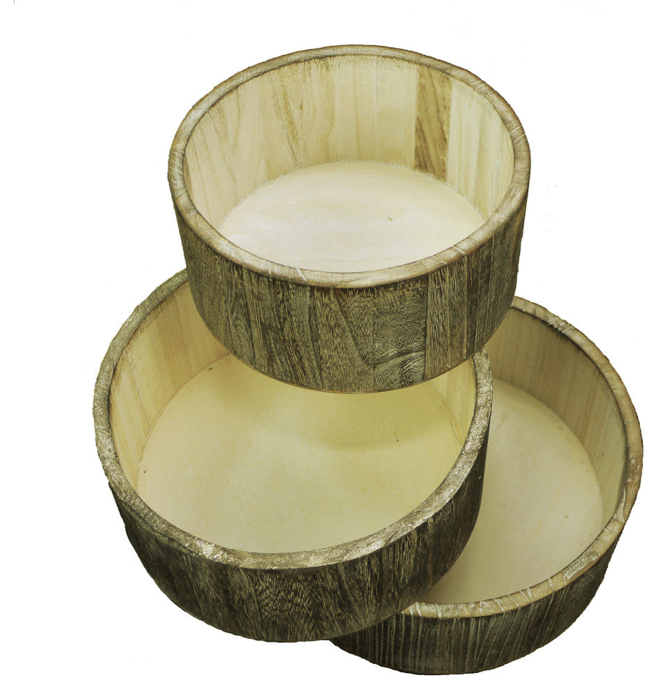 10" Wooden Made Wash Round Wood Crate, Set of 3