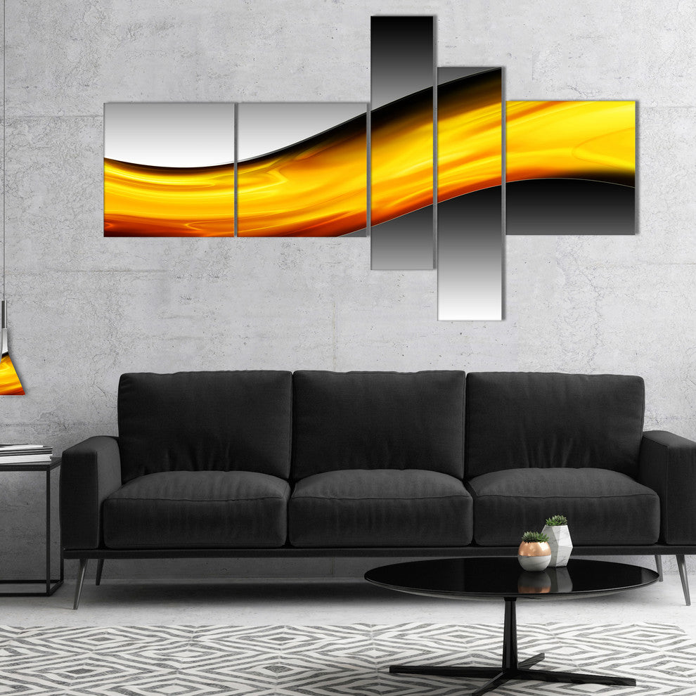 Wave of Golden Lava, Abstract Canvas art print, 60"x32", 5 panels