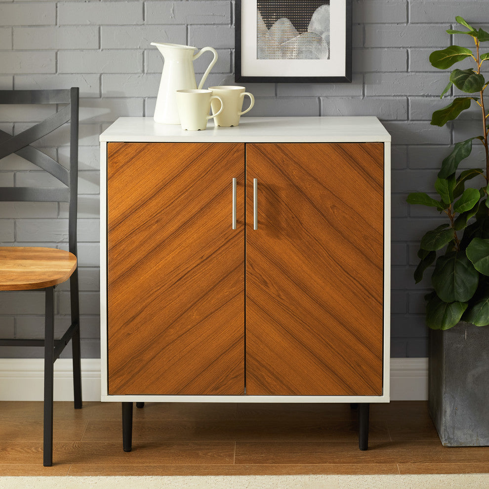 28" Modern Bookmatch Accent Cabinet, Solid White