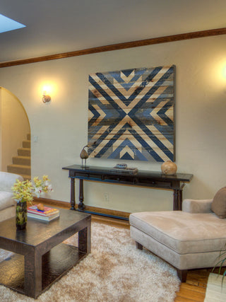 "Converging Blues" Painting Print on Natural Pine Wood