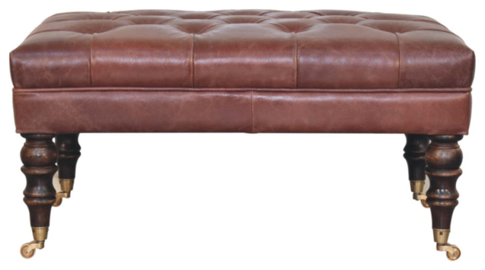 Ottoman Upholstered Buffalo Brown Leather With Castor Legs Artisan Furniture