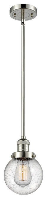 Beacon LED Mini Pendant, Polished Nickel, Glass: Seedy