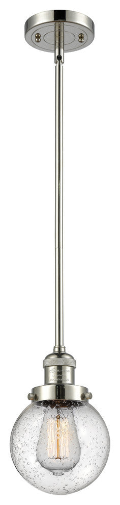 Beacon LED Mini Pendant, Polished Nickel, Glass: Seedy