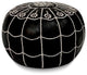 Moroccan Leather Stuffed Pouf, Black With White Stripes