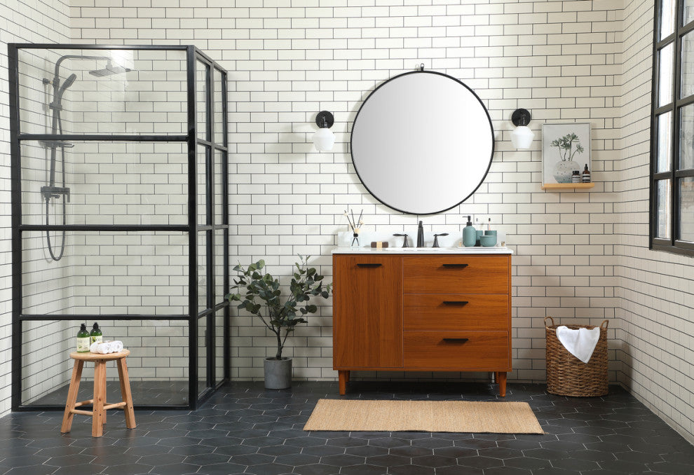 Home Living Modern Natural Oak-Light Bathroom Vanity, Teak, 42"