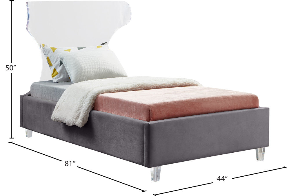 Ghost Velvet Upholstered Bed, Gray, Twin