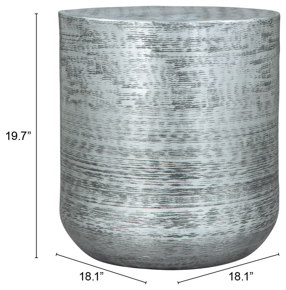 Sofa Side Table, Round, Aluminum, Metal, Antique Silver, Rustic Industrial