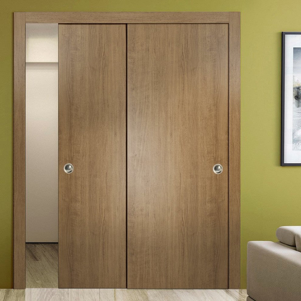 Sliding Closet Bypass Doors 56 x 80 & Hardware | Planum 0010 Smoky Walnut