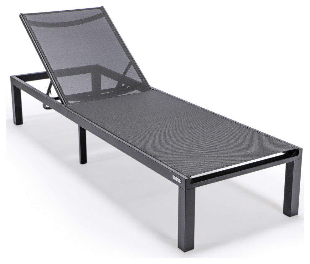 LeisureMod Marlin Patio Chaise Lounge Chair With Black Frame, Black