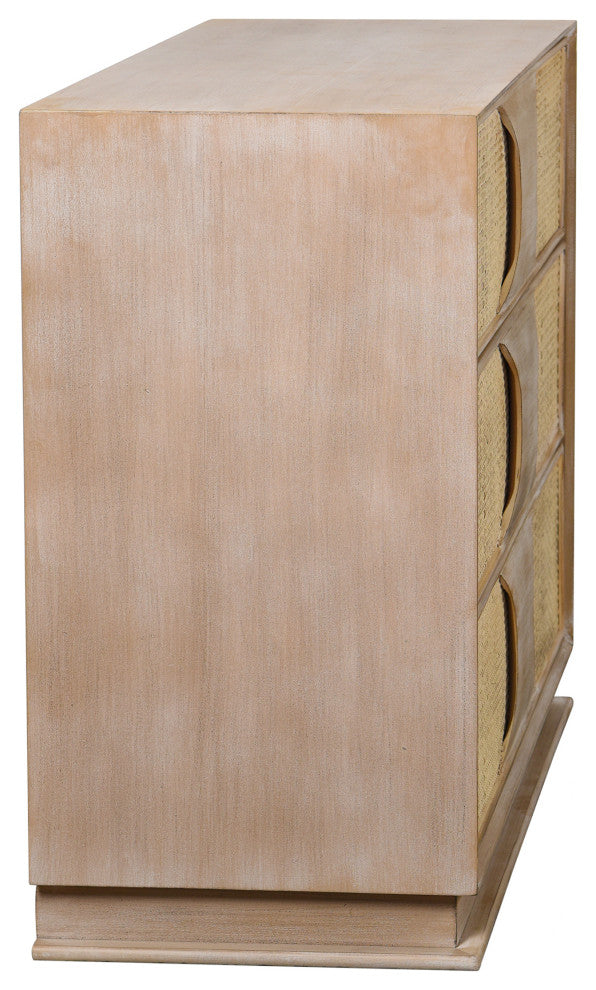Melrose Chest-Three Woven Cane Drawers-Light Bisque Finish-White Wash Top Coat