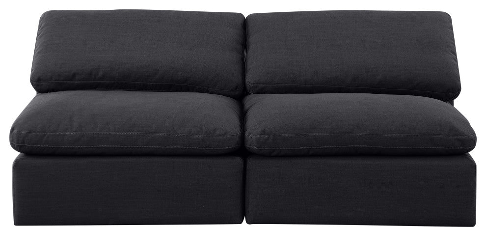 Indulge Upholstered Modular Sofa, Black, 2-Piece: 2 Armless Chair, Down Stuffed Linen Textured Fabric