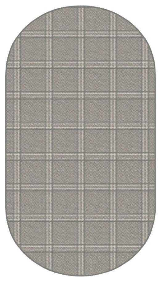 Quartz Herrington Plaid Area Rug Milliken Tactesse Nylon, Oval 4'x6'