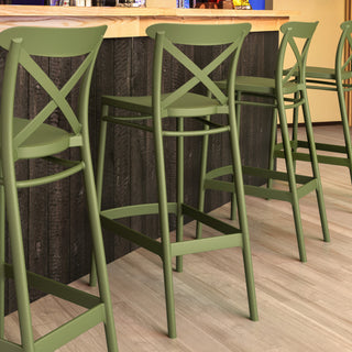 Cross Bar Stool, Set of 2, Olive Green